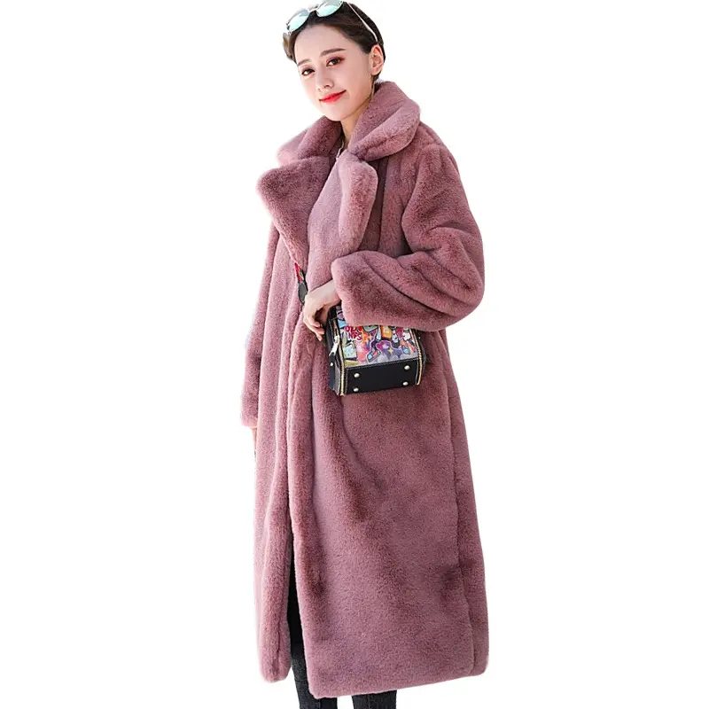 卸売カスタムロングファッションジャケットフェイクファーコート高級ルーズラペルウォームプラスサイズ女性