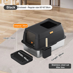 Caja de arena para gatos de acero inoxidable con tapa, entrada frontal y salida superior, caja de arena grande de metal cerrada con pala. - Product Image 4