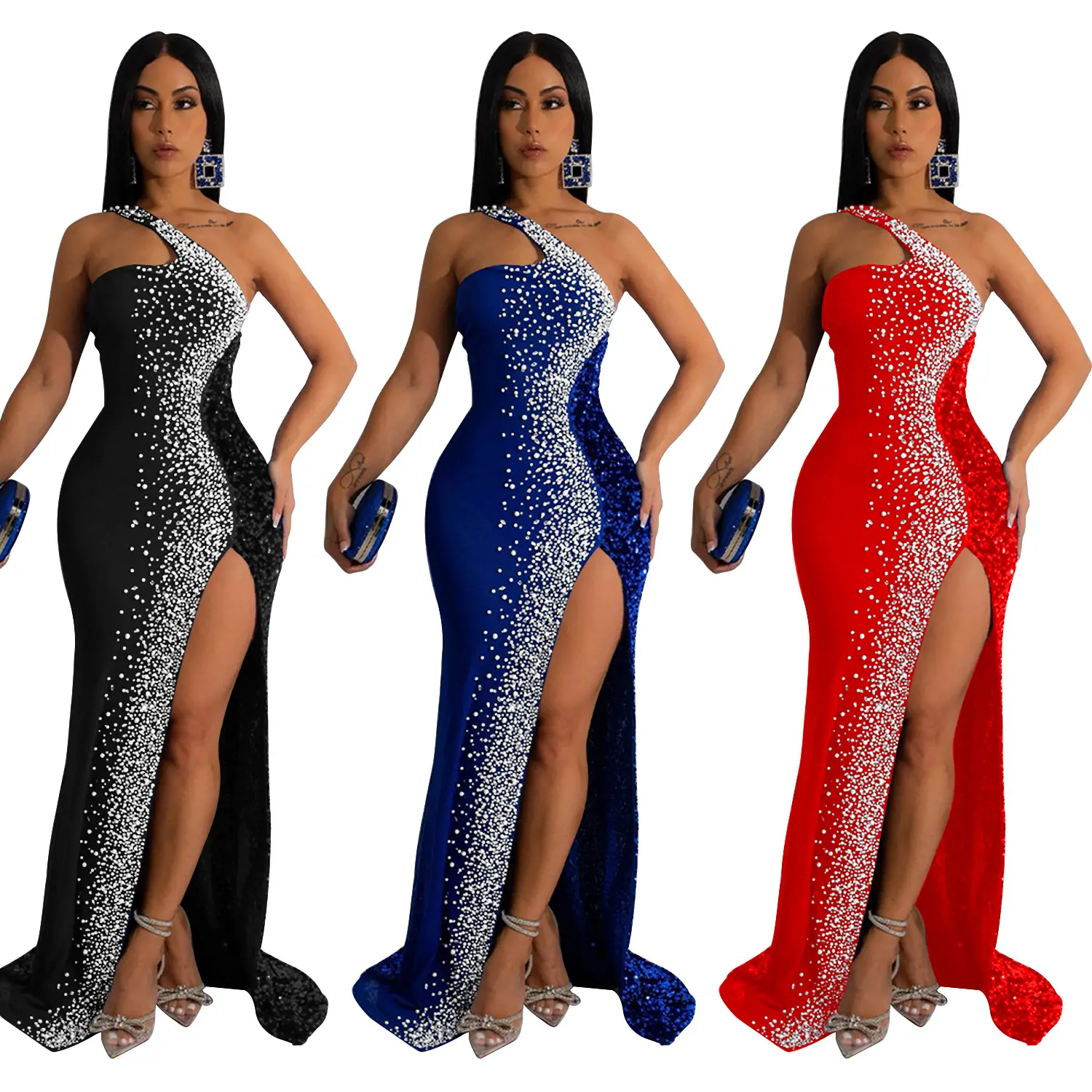 New Arrival Fashion High Quality Lady Sexy Party Prom Gown Women Elegant Evening Dresses Sexy V Deep Long Dress