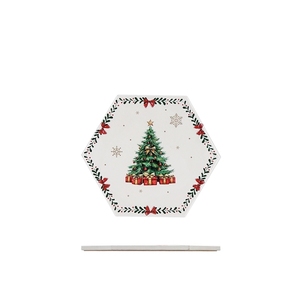 Sottopentola in ceramica decorato con design natalizio a forma di albero di Natale con piccioni, esagonale, per decorazioni natalizie da tavola - Product Image 1