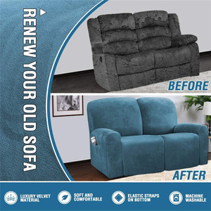 Nouvelle vente flash : Housses <span class=keywords><strong>de</strong></span> fauteuil inclinable en velours <span class=keywords><strong>de</strong></span> luxe, 6 pièces, 2 places, extensibles, élastiques, faciles à installer, couleurs unies - Product Image 5