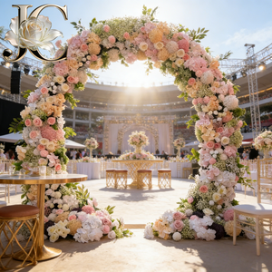 Mur <span class=keywords><strong>de</strong></span> fleurs artificielles blanc et <span class=keywords><strong>rose</strong></span> pour mariage, 8ft x 8ft, panneau 3D/5D enroulable, toile <span class=keywords><strong>de</strong></span> fond décorative en soie - Product Image 1