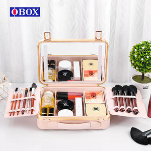 Estuche de belleza BC de gran capacidad, organizador de maquillaje con diseño de rayas rosas, con cerradura y asa para almacenamiento en el hogar. - Product Image 2