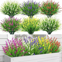 Tanaman Artifisial Tahan UV untuk Luar Ruangan, Bunga Lavender Palsu Realistis untuk Dekorasi Rumah, Teras, Kebun, dan Kotak Jendela