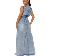Europe et Amérique 2026 Nouvelle Collection : Ensemble Décontracté Femme en Jean Couleur Unie, Jupe en Denim Rétro Fendue, Deux Pièces Automne/Hiver