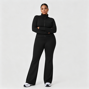 Conjunto Deportivo de Tallas Grandes para Mujer, Otoño e Invierno, Chaqueta Ajustada con Cuello Alto, Pantalones Acampanados de Alta Elasticidad que Levantan la Cadera, <span class=keywords><strong>Traje</strong></span> de Fitness - Product Image 3