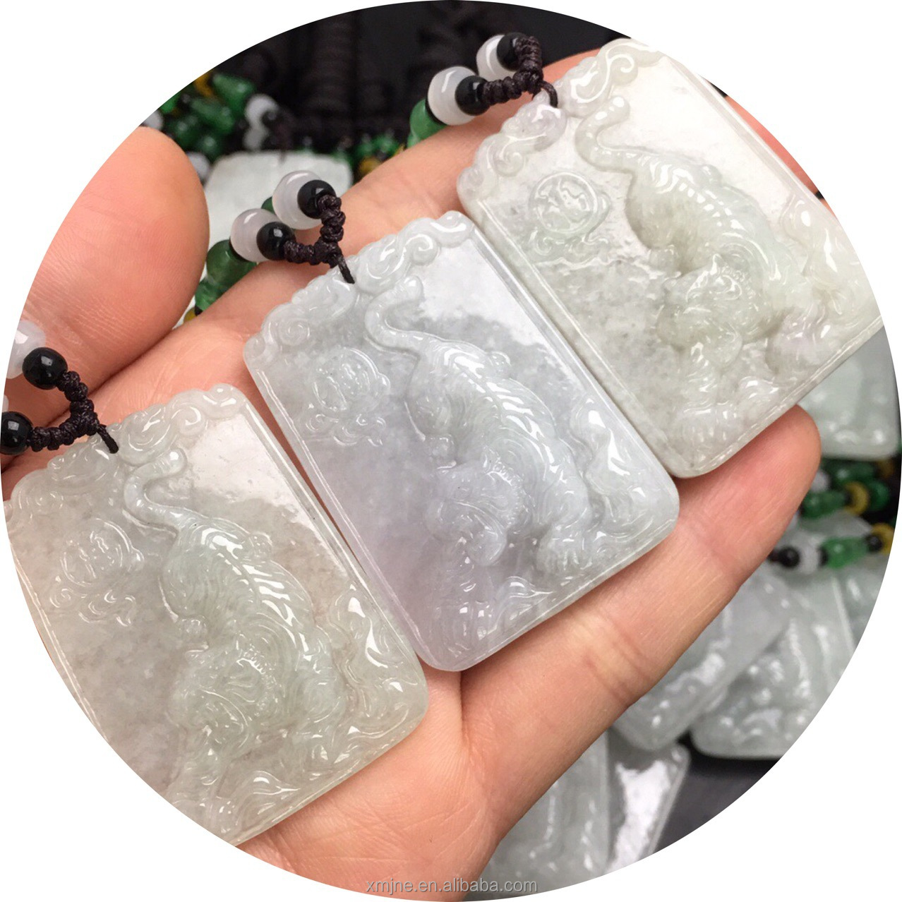 Certified Grade A Myanmar Jadeite - Ice Planted down Mountain Tiger Jade  Pendant
