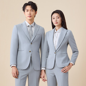 Professional Suit Set Light Blue Wool Two-Piece Workwear Unisex - Product Image 2