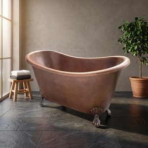 Baignoire autoportante ovale en cuivre martelé à pieds de chaise, finition cuivre antique, pour maison et hôtel - Indian Home Crafts - Product Image 3