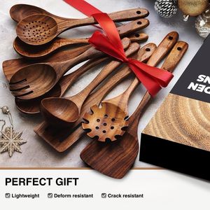 Ensemble d'ustensiles de cuisine en bois d'acacia rotatif à 360 degrés avec finition laquée, support pour ustensiles en bois - Product Image 4