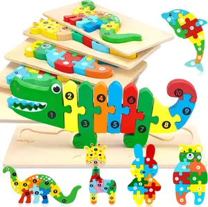 wooden 3d puzzle game montessori educational for children's Factory Sale 2023 popular kids Funny jigsaw puzzles