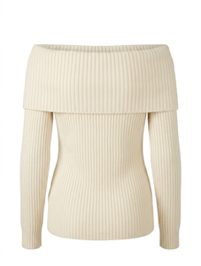Women Comfortable <b>off</b> <b>Shoulder</b> Ribbed Knit Viscose Blend Sweater <b>Long</b> <b>Sleeve</b> Pullover Slim Fit Winter Casual <b>Top</b> - Product Image 3
