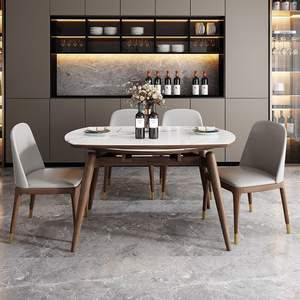 Table à manger ronde pliable en bois massif, style moderne et simple, <span class=keywords><strong>pour</strong></span> 8 personnes, appartement petit et compact, double usage - Product Image 1