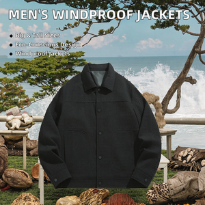 Veste bomber unie en polyester 100% pour homme, formelle, teinte unie, printemps et automne, boutonnée, coupe-vent, grande taille - Product Image 2