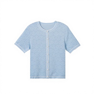 Haut en maille à manches courtes pour femme en Lyocell Triacétate, style <span class=keywords><strong>français</strong></span>, <span class=keywords><strong>jacquard</strong></span> floral 3D, élégant et sophistiqué, idéal pour l'été, vente en gros - Product Image 4