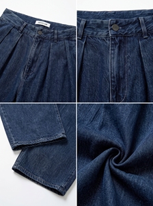 Pantalon en jean plissé à jambes larges pour femme, personnalisé avec logo OEM/ODM, marque privée, indigo foncé, coupe ample, vente en gros, directement de l'usine. - Product Image 2