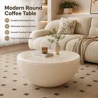 Table basse ronde moderne, forme de bol sculptural, finition brillante crème, style minimaliste, pour salon, chambre, meubles de maison