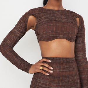 Pakaian pesta wanita seksi, Set gaun kasual Bodycon dua potong, atasan Crop dan rok Maxi musim gugur lengan panjang motif hewan - Product Image 4