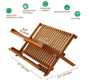 Teak Dish Drainer <b>Rack</b> Collapsible 2 Tier Dish <b>Rack</b> Dish Drying <b>Rack</b> Foldable <b>Plate</b> Organizer Holder for Kitchen Countertop - Product Image 2