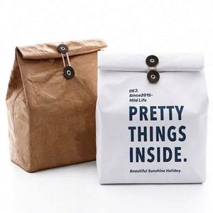 Custom Printed Logo Waterproof <b>Tyvek</b> DuPont <b>Paper</b> Bag Retro Recycled Insulated Lunch Bag Travel Picnic Kraft Cooler Bag - Product Image 1