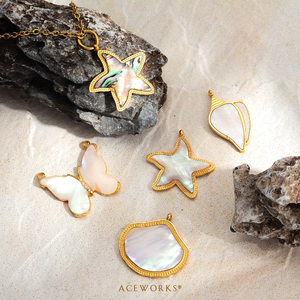 Charmes de vie marine en abalone |   Pendentif océan en acier inoxydable plaqué or 18K PVD pour la fabrication de bijoux DIY |   T Tortues, Béquilles, Raies - Product Image 5