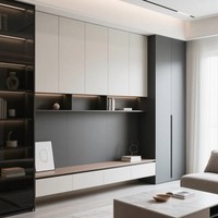 Buffet encastré en bois massif sur mesure, meuble de rangement moderne à panneaux plats, bar à café pour salle à manger