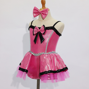 Costume de danse tutu rose métallisé pour enfants, bretelles spaghetti, garniture à paillettes, robe de scène pour filles, jazz, tap, performance - Product Image 4
