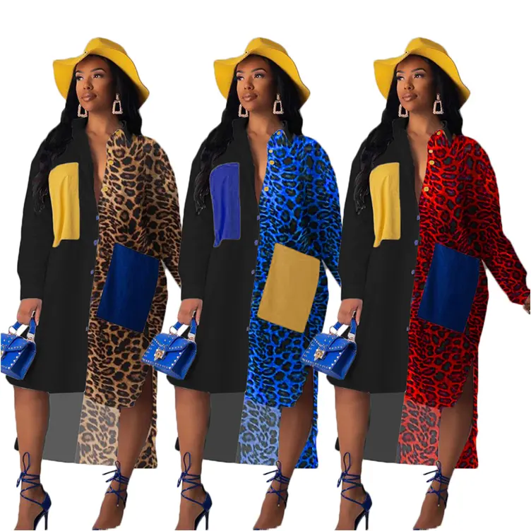 Женское асимметричное платье LD, повседневное свободное платье-рубашка с карманами и леопардовым принтом в стиле пэчворк, 9091009