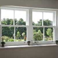 Ventana Corredera Vertical de PVC Estilo Europeo Americano con Rejillas y Vidrio Templado para Casa