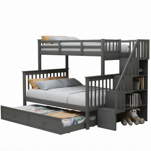 Modern <b>Wood</b> <b>Bunk</b> <b>Bed</b> Storage Stair <b>Bed</b> Frame Bedroom Furniture for Kids- Teens Adults - Product Image 1