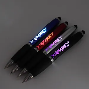 Personalizado Led luz láser bola bolígrafo con empuñadura de goma-tinta luz bolígrafos logotipo personalizado grabado