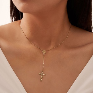 Mode 925 <span class=keywords><strong>argent</strong></span> Sterling plaqué <span class=keywords><strong>or</strong></span> bijoux religieux jésus croix en forme de Y Lariat clavicule chaîne collier pour les femmes - Product Image 3