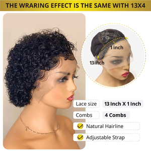 Promotion Populaire : Perruque Pixie Cut 13x1 <span class=keywords><strong>Cheveux</strong></span> Humains Courts <span class=keywords><strong>Bouclés</strong></span>, Perruque Frontale 13x4 <span class=keywords><strong>Cheveux</strong></span> Humains Naturels Brésiliens Très <span class=keywords><strong>Bouclés</strong></span> pour Femmes Noires - Product Image 5