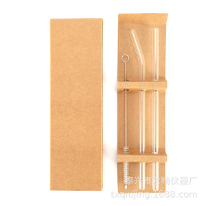 Seeking Excellence Glass <b>Straws</b> 8x215mm Transparent High Borosilicate Heat Resistant Straight Bend Set With Cleaning Brush - Product Image 1