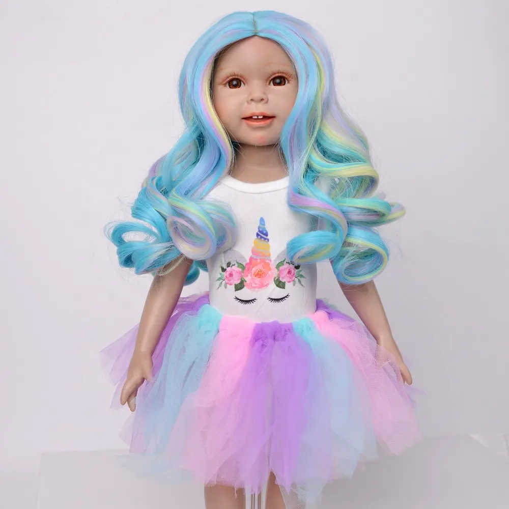 Peluca de color azul rizado largo para muñeca, accesorios para muñeca BJD de 18 pulgadas, gran oferta