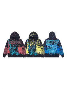 Sweat à capuche zippé de haute qualité, imprimé Statue de la Liberté, effet délavé et vieilli, style streetwear américain hip-hop sportif, collection Automne/Hiver 2026 - Product Image 1