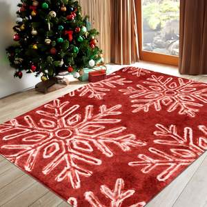 Tapis rouge flocon de neige de noël fait à la main tapis en peluche lavable antidérapant pour entrée salon décor à la maison Rectangle Stock - Product Image 2