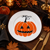Assiettes de présentation en plastique texturées Citrouille d'Halloween 13 pouces, imprimées UV, modernes, élégantes, brillantes, vente en gros pour table de fête d'automne