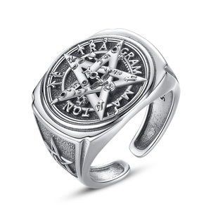 Bague massive pour homme, taille ajustable, design vintage, Tetragramaton Pentagramme, en argent sterling 925 - Product Image 1
