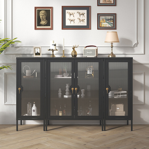 Vitrina Moderna Ecológica de Acero y Vidrio BIZOE BZG07-1 con 2 Cajones, 2 Estantes y Puerta Plana para Sala de Estar y Hogar - Product Image 1