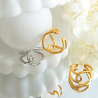 Nouveau Double Anneau De Mode Anneau En Acier Inoxydable 18k Plaqué Or Réglable Doigt Manchette Anneau pour Femmes Fille Cadeau Décoration Fournitures