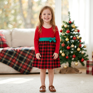 Wholesale autumn Casual Blank plaid Long Sleeve O-Neck Cotton high-quality christmas Embroidery <strong>tartan</strong> <strong>Baby</strong> Girl <strong>Dresses</strong> - Product Image 2
