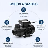 Pompe à eau compacte pour piscine Jade 0,25 CV, 115 V, 60 Hz, homologuée ETL, ultra silencieuse, 1,5 pouce, pour petite piscine et cascade