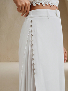 <span class=keywords><strong>Pantaloni</strong></span> Larghi da <span class=keywords><strong>Donna</strong></span> Casual a Vita Alta con Pieghe <span class=keywords><strong>Laterali</strong></span> e <span class=keywords><strong>Bottoni</strong></span> Decorativi, Chiusura con Cerniera, Vestibilità Comoda per Primavera Estate Autunno - Product Image 4