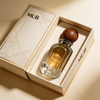 Atomiseur de parfum en verre MUB 15 mm à sertir, design élégant, base lourde, 100 ml, avec capuchon en bois, supporte la personnalisation de la couleur et de l'emballage