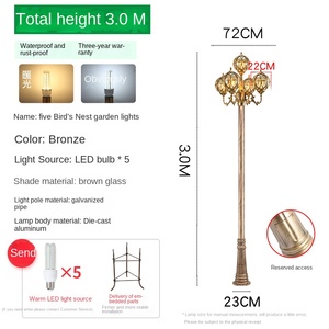 เสาไฟสวนเหล็กกลางแจ้ง หลอดไฟ LED พร้อมโคมแก้ว แสงวอร์มไวท์ 2700K IP66 หลอดไฟ A19 แบบไม่ถอดได้ ใช้ไฟ AC 220V พร้อมเซ็นเซอร์ตรวจจับความเคลื่อนไหว ใช้พลังงานแสงอาทิตย์ - Product Image 5