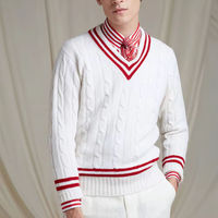 Pull en tricot côtelé à col en V pour homme, motif rayures rouges, style tennis, en coton, nouvelle collection, fabrication sur mesure