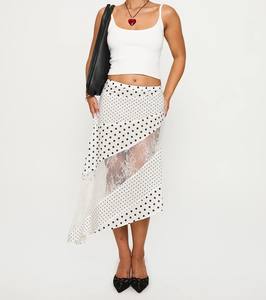 Princess Sweet Lace Breathable Comfortable Summer Bud Design <b>Midi</b> <b>Skirt</b> <b>White</b> Polka Dot - Product Image 2