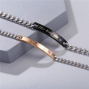 Bracelet de <span class=keywords><strong>couple</strong></span> en acier inoxydable plaqué or avec strass en cristal exquis, pour elle et pour lui, <span class=keywords><strong>cadeau</strong></span> de la Saint-Valentin - Product Image 1