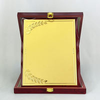 Plaque de récompense personnalisée en bois plaqué or avec certificat, forme rectangulaire, boîte en bois rouge
